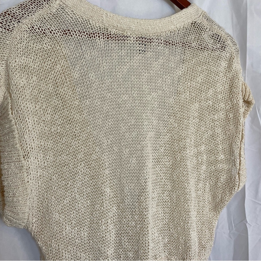 JASON MAXWELL Women’s Cream Short Sleeve V Neck Knit Cardigan Sweater Size Large - Picture 9 of 10